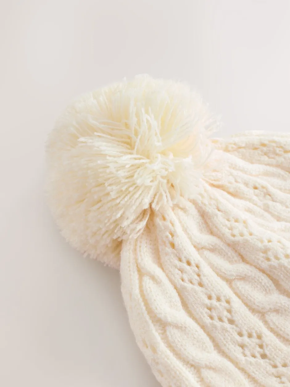 Mutsjes En Antikrabwantjes|Mutsen, Handschoenen En Sjaals*Next - Pointelle kabelgebreide muts met pompon (0mnd-2jr) Ecru