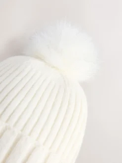 Mutsen, Handschoenen En Sjaals*Next Ecru - Rib Knit Pom Hat