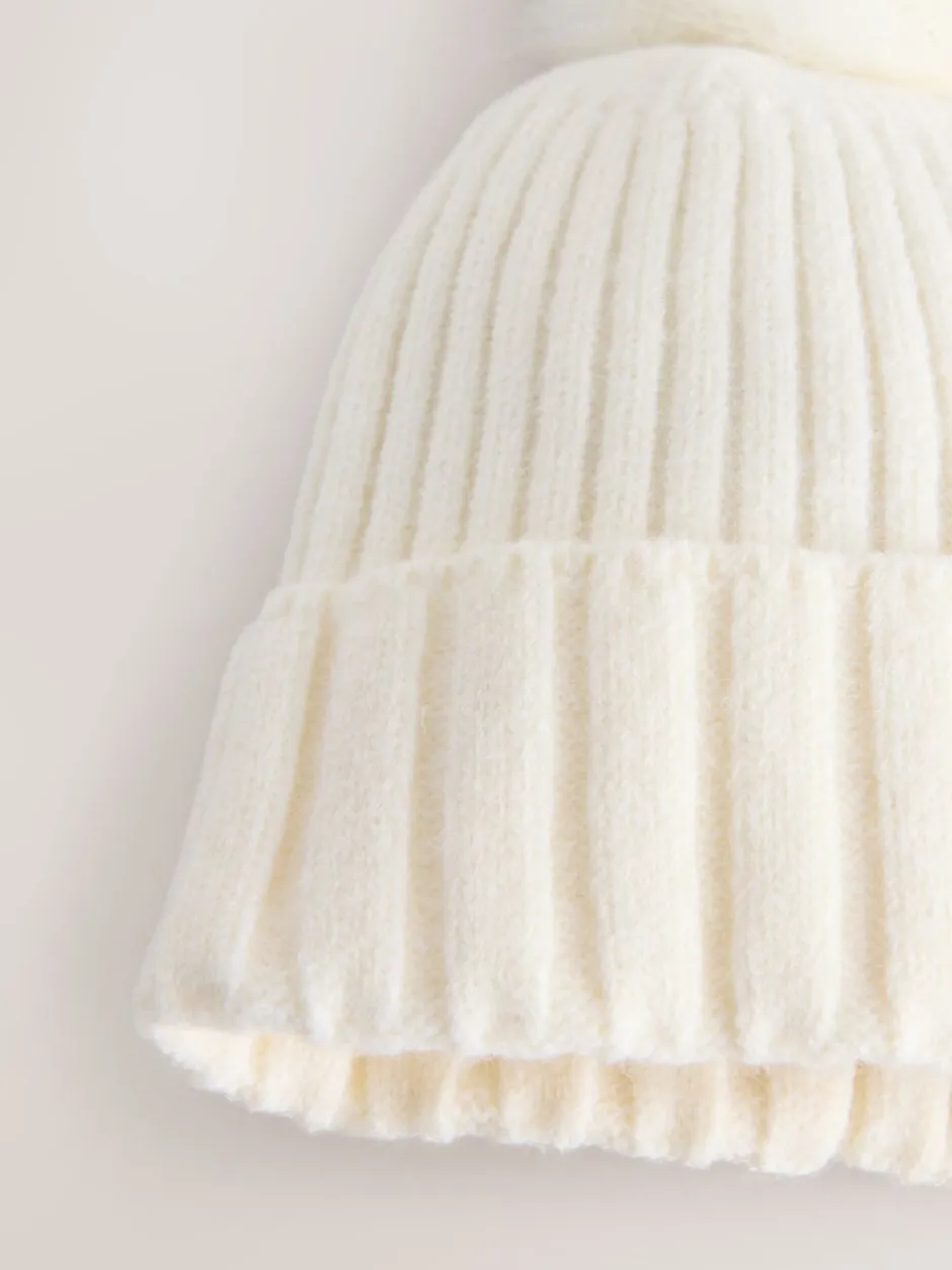 Mutsen, Handschoenen En Sjaals*Next Ecru - Rib Knit Pom Hat