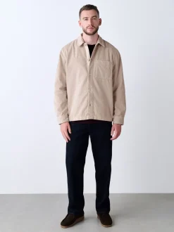 Formele Overhemden|Next - Single pocket Corduroy Shacket Overshirt Ecru