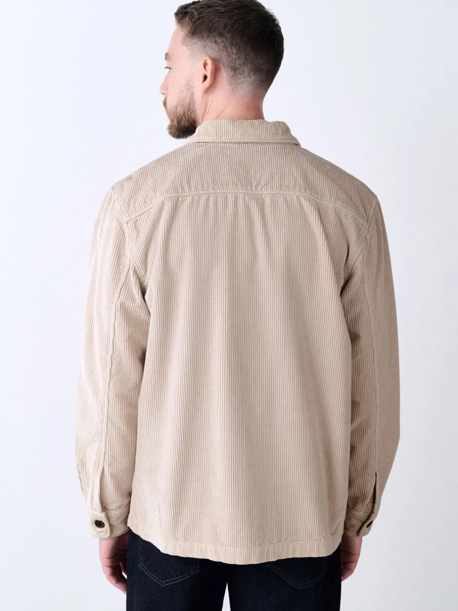 Formele Overhemden|Next - Single pocket Corduroy Shacket Overshirt Ecru