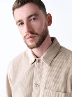 Formele Overhemden|Next - Single pocket Corduroy Shacket Overshirt Ecru