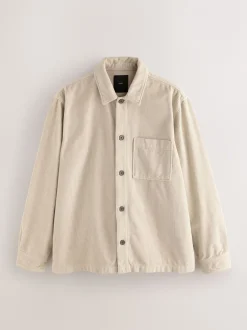 Formele Overhemden|Next - Single pocket Corduroy Shacket Overshirt Ecru