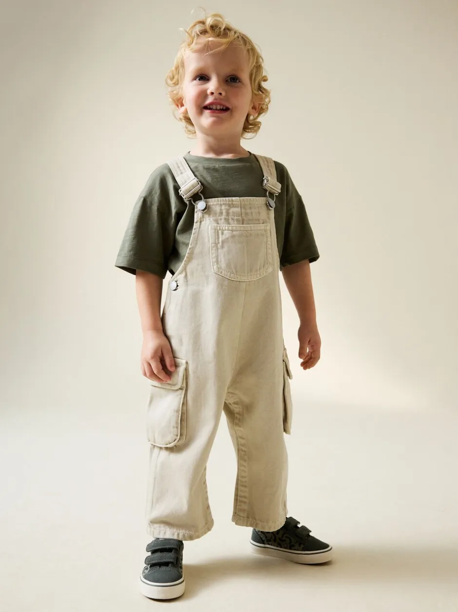 Rompertjes En Tuinbroeken*Next Ecru - Twill Woven Cotton Cargo Dungarees (3mths-7yrs)