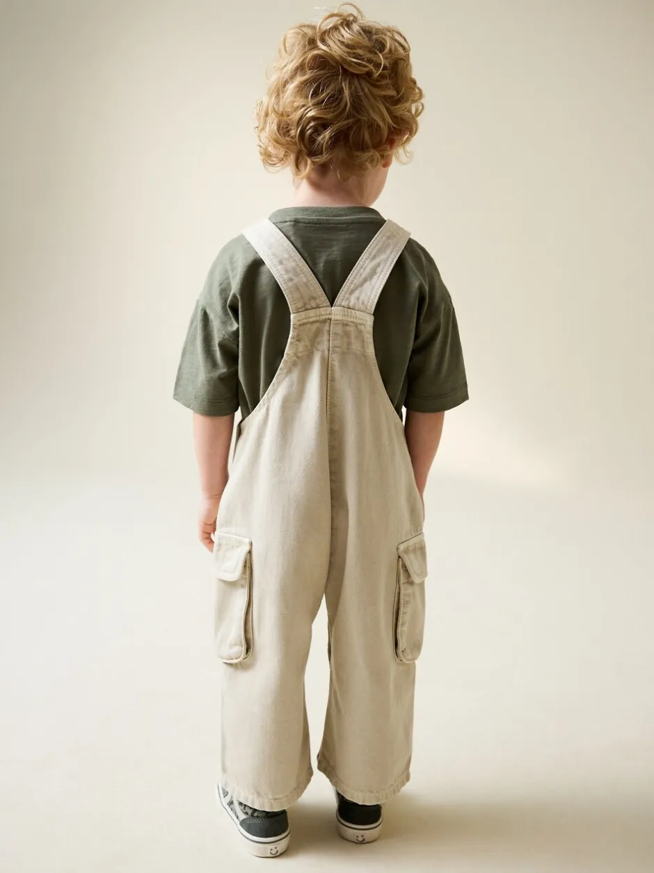 Rompertjes En Tuinbroeken*Next Ecru - Twill Woven Cotton Cargo Dungarees (3mths-7yrs)