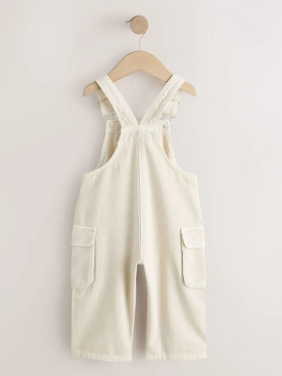Rompertjes En Tuinbroeken*Next Ecru - Twill Woven Cotton Cargo Dungarees (3mths-7yrs)