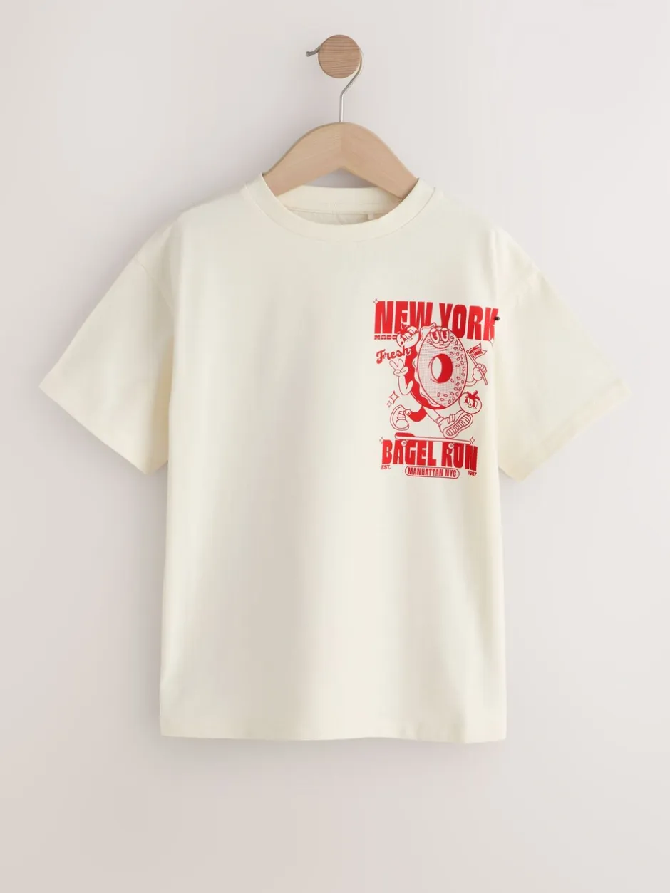Tops|T-Shirts*Next Ecru Bagel - Oversized T-shirt met grafische print (3-16jr)