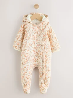 Jassen, Jacks En Kinderwagenpakjes|Jassen En Jacks|Next Ecru bloemenprint - Baby kinderwagenpak met kreukeltextuur en capuchon (0mnd -2jr)