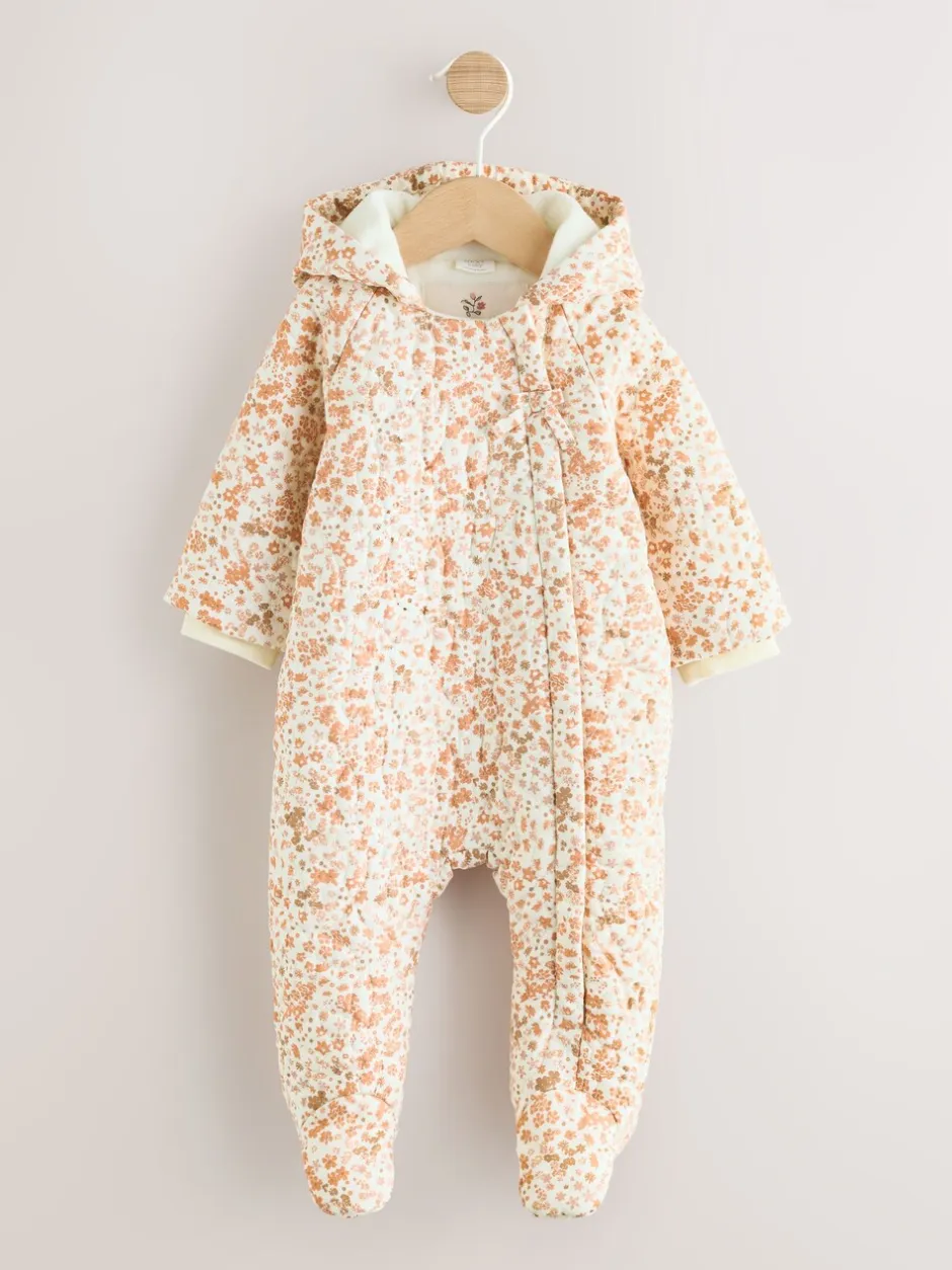 Jassen, Jacks En Kinderwagenpakjes|Jassen En Jacks|Next Ecru bloemenprint - Baby kinderwagenpak met kreukeltextuur en capuchon (0mnd -2jr)