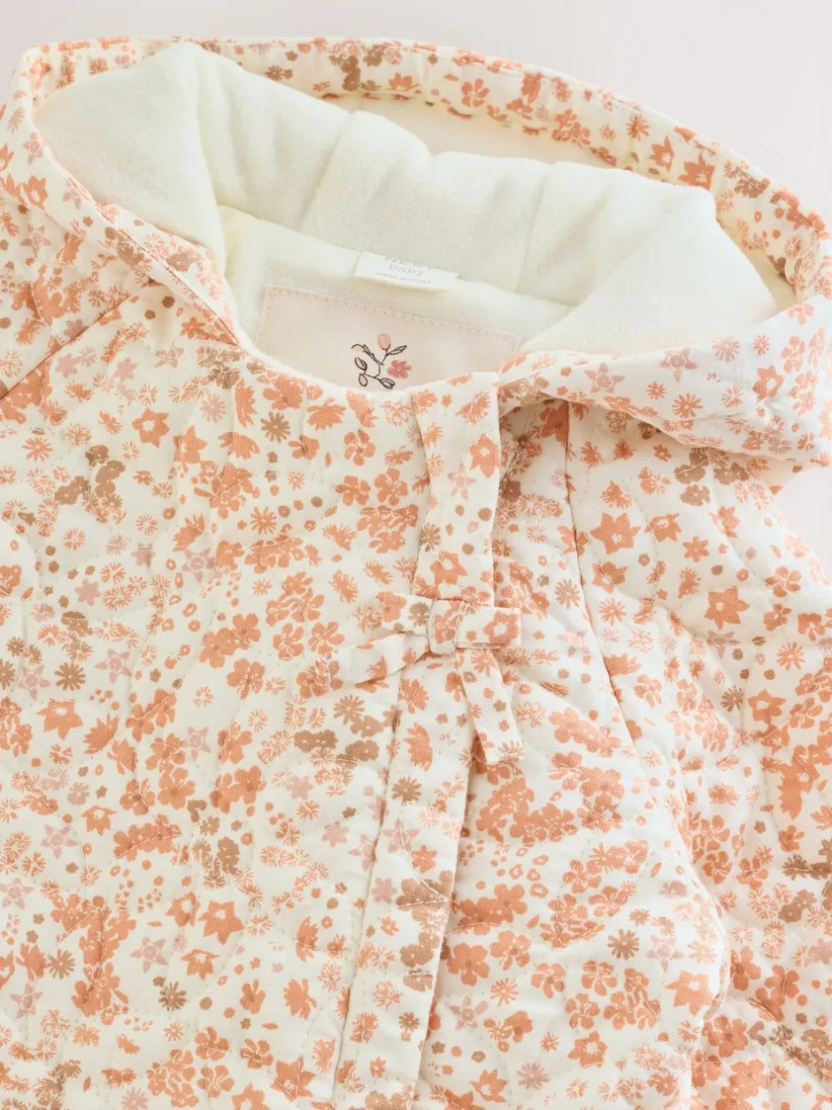 Jassen, Jacks En Kinderwagenpakjes|Jassen En Jacks|Next Ecru bloemenprint - Baby kinderwagenpak met kreukeltextuur en capuchon (0mnd -2jr)