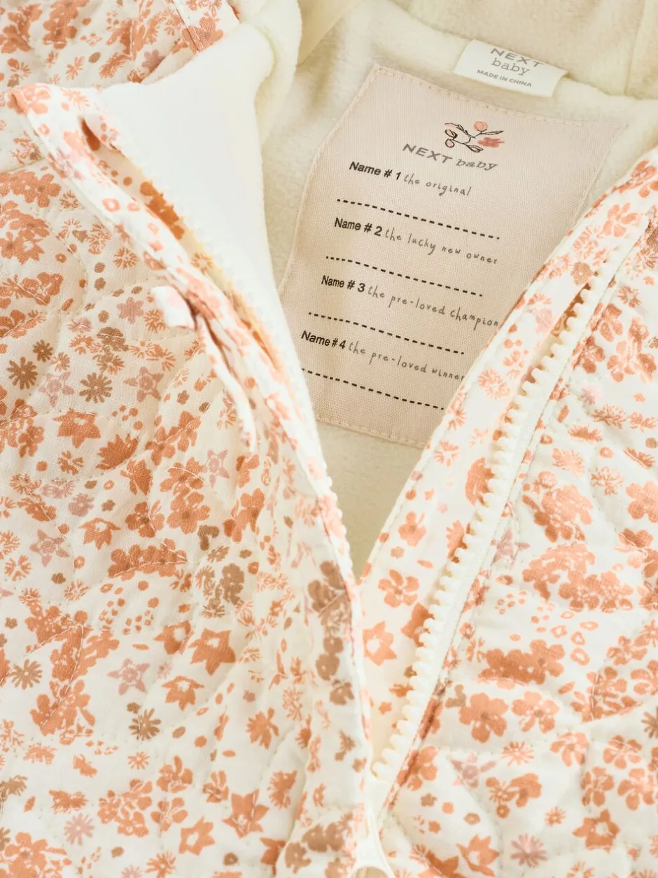 Jassen, Jacks En Kinderwagenpakjes|Jassen En Jacks|Next Ecru bloemenprint - Baby kinderwagenpak met kreukeltextuur en capuchon (0mnd -2jr)