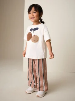 Tops|Tops|Next Ecru/ Brown Cherry - Short Sleeve Top and Barrel Trousers Set (3mths-7yrs)