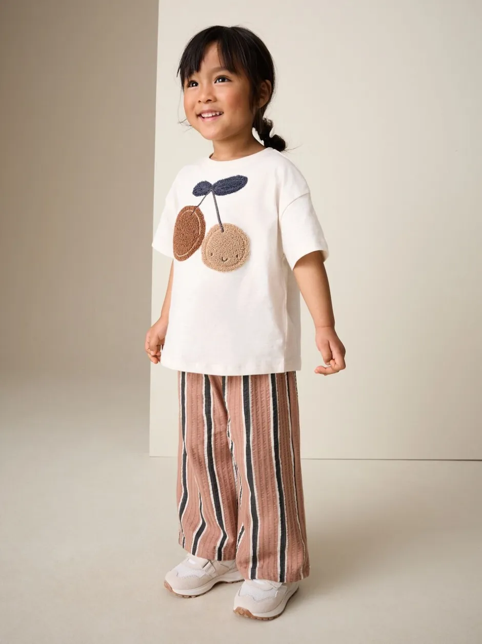 Tops|Tops|Next Ecru/ Brown Cherry - Short Sleeve Top and Barrel Trousers Set (3mths-7yrs)