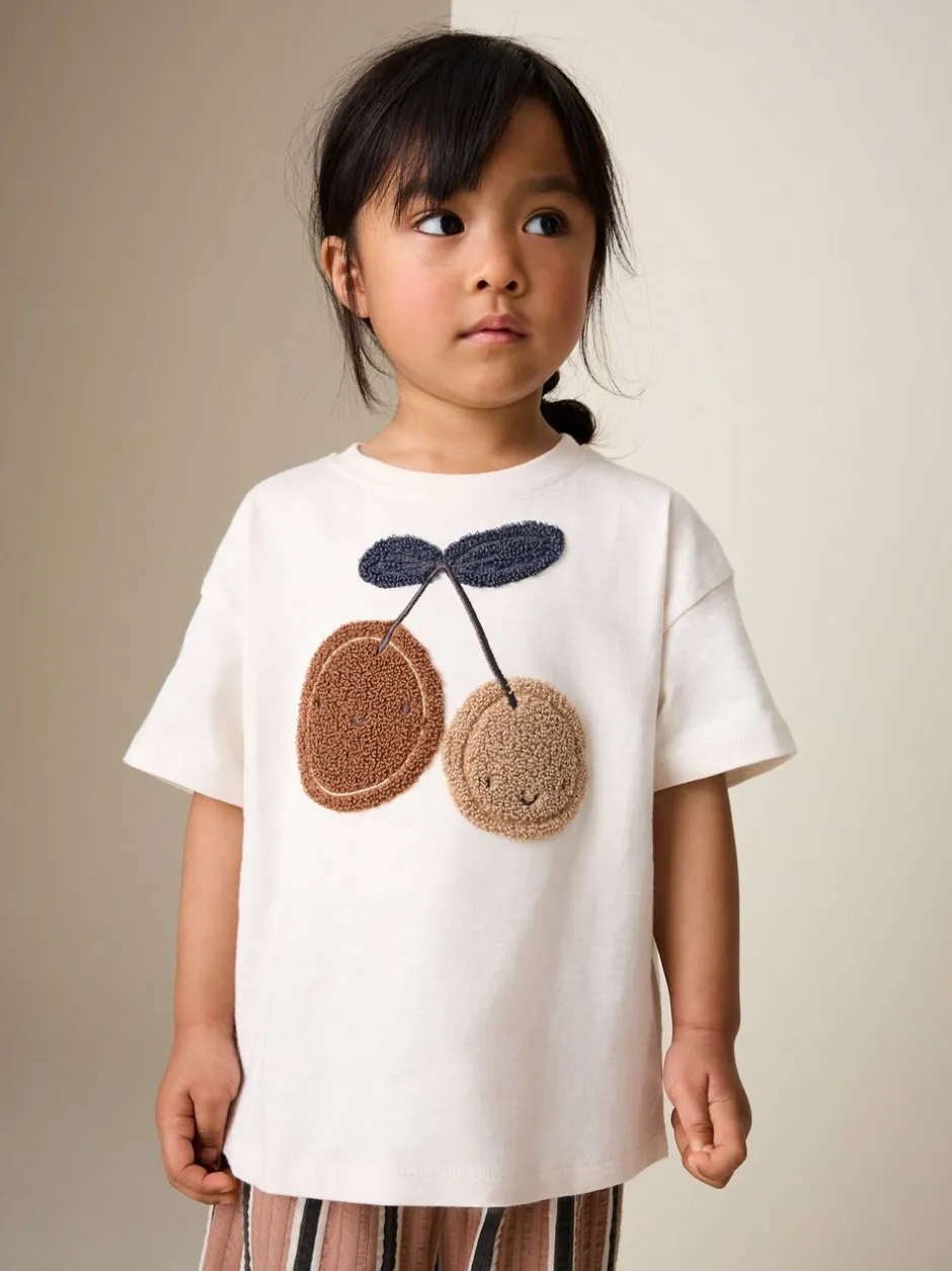 Tops|Tops|Next Ecru/ Brown Cherry - Short Sleeve Top and Barrel Trousers Set (3mths-7yrs)
