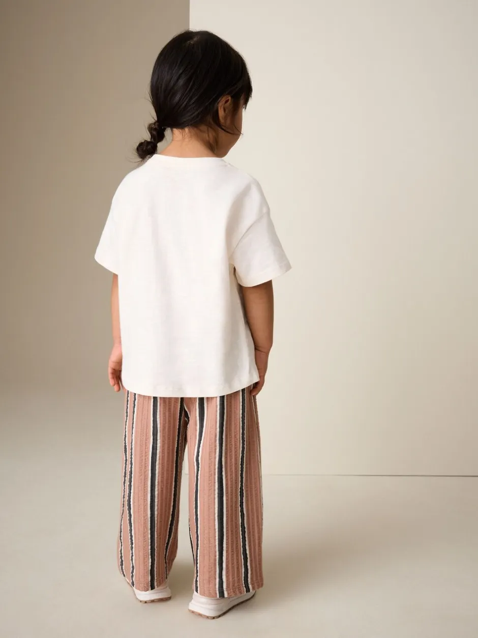 Tops|Tops|Next Ecru/ Brown Cherry - Short Sleeve Top and Barrel Trousers Set (3mths-7yrs)