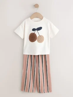 Tops|Tops|Next Ecru/ Brown Cherry - Short Sleeve Top and Barrel Trousers Set (3mths-7yrs)