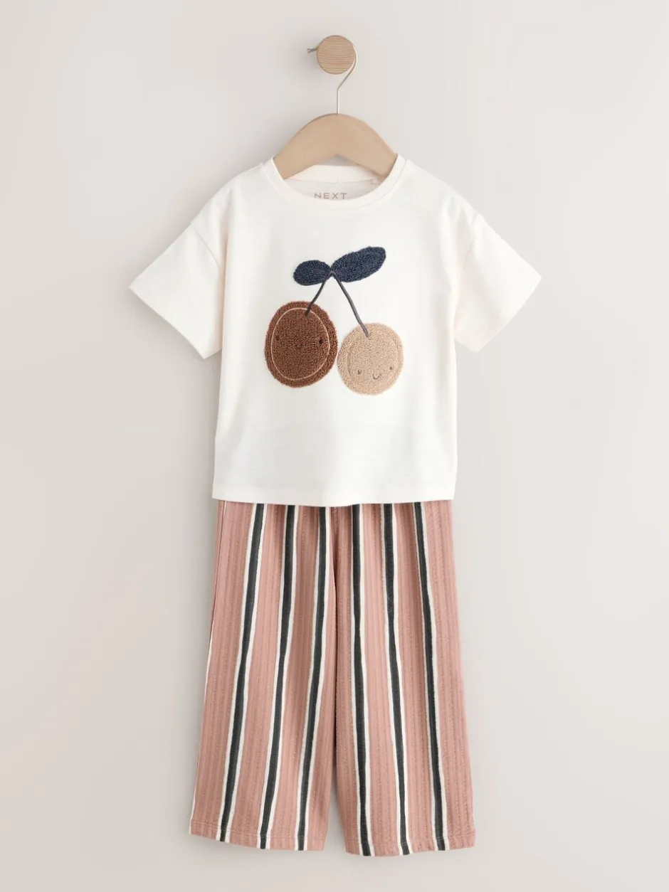 Tops|Tops|Next Ecru/ Brown Cherry - Short Sleeve Top and Barrel Trousers Set (3mths-7yrs)