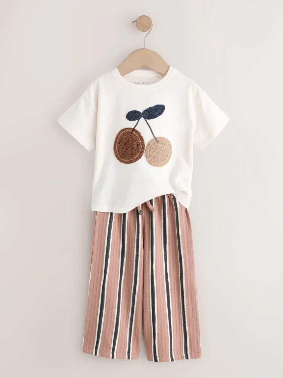 Tops|Tops|Next Ecru/ Brown Cherry - Short Sleeve Top and Barrel Trousers Set (3mths-7yrs)