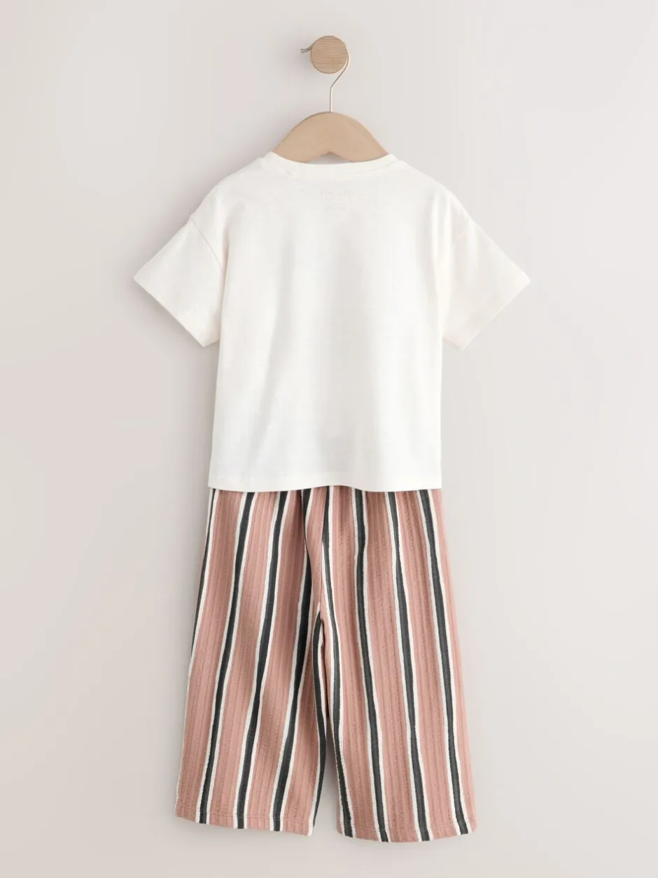 Tops|Tops|Next Ecru/ Brown Cherry - Short Sleeve Top and Barrel Trousers Set (3mths-7yrs)