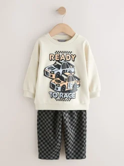 Joggingbroeken|Sweaters En Hoody´S|Next - Crew Neck Sweatshirt and Jogger Set (3mths-7yrs) (3mths-7yrs) Ecru Car
