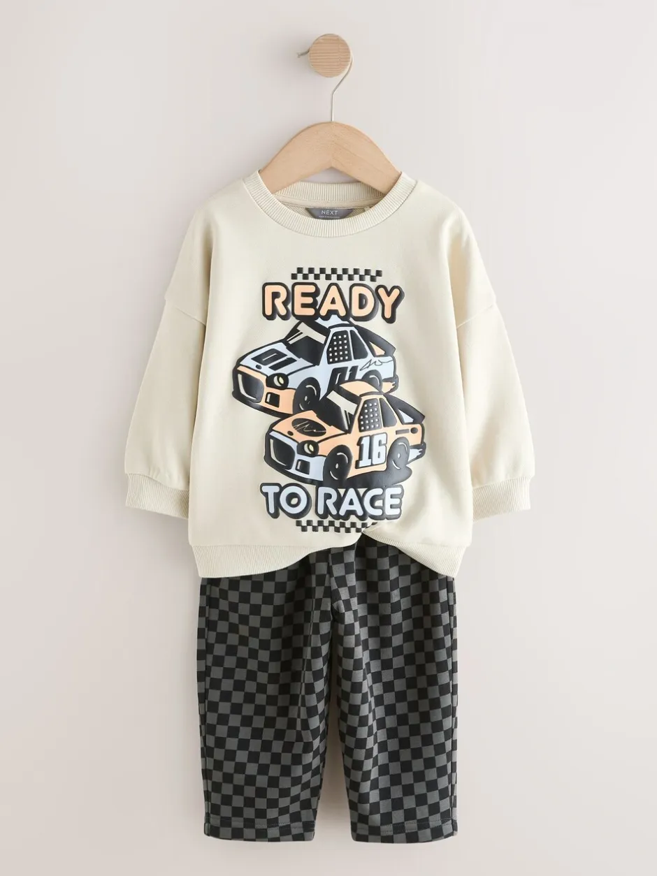 Joggingbroeken|Sweaters En Hoody´S|Next - Crew Neck Sweatshirt and Jogger Set (3mths-7yrs) (3mths-7yrs) Ecru Car