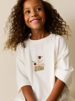 T-Shirts|Next - T-shirt met kralen (3-16jaar) Ecru Cupcake