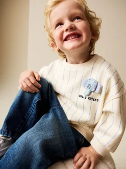 Sweaters En Hoody´S|Next Ecru Elephant Striped - Sweatshirt met ronde hals en all-over print (3 mnd - 7 jr)