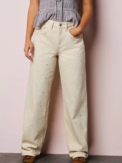 Jeans|Next Ecru geborduurd hart - Jeans met wijde pijpen