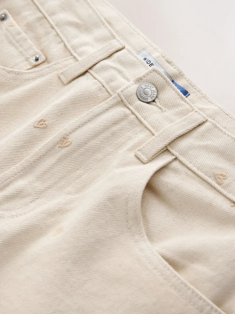 Jeans|Next Ecru geborduurd hart - Jeans met wijde pijpen