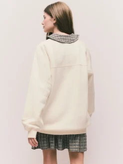Hoody's En Sweatshirts*Next - Relaxed Fit Heavyweight Longline Crew Neck Sweatshirt Ecru gebroken wit