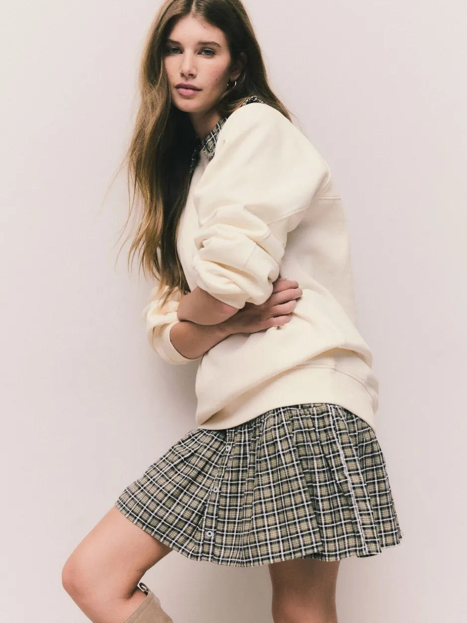 Hoody's En Sweatshirts*Next - Relaxed Fit Heavyweight Longline Crew Neck Sweatshirt Ecru gebroken wit