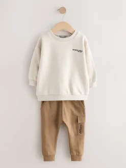 Joggingbroeken|Sweaters En Hoody´S|Next - Set met utility-sweatshirt en super skinny joggingbroek (3mnd-7jr) Ecru gebroken wit