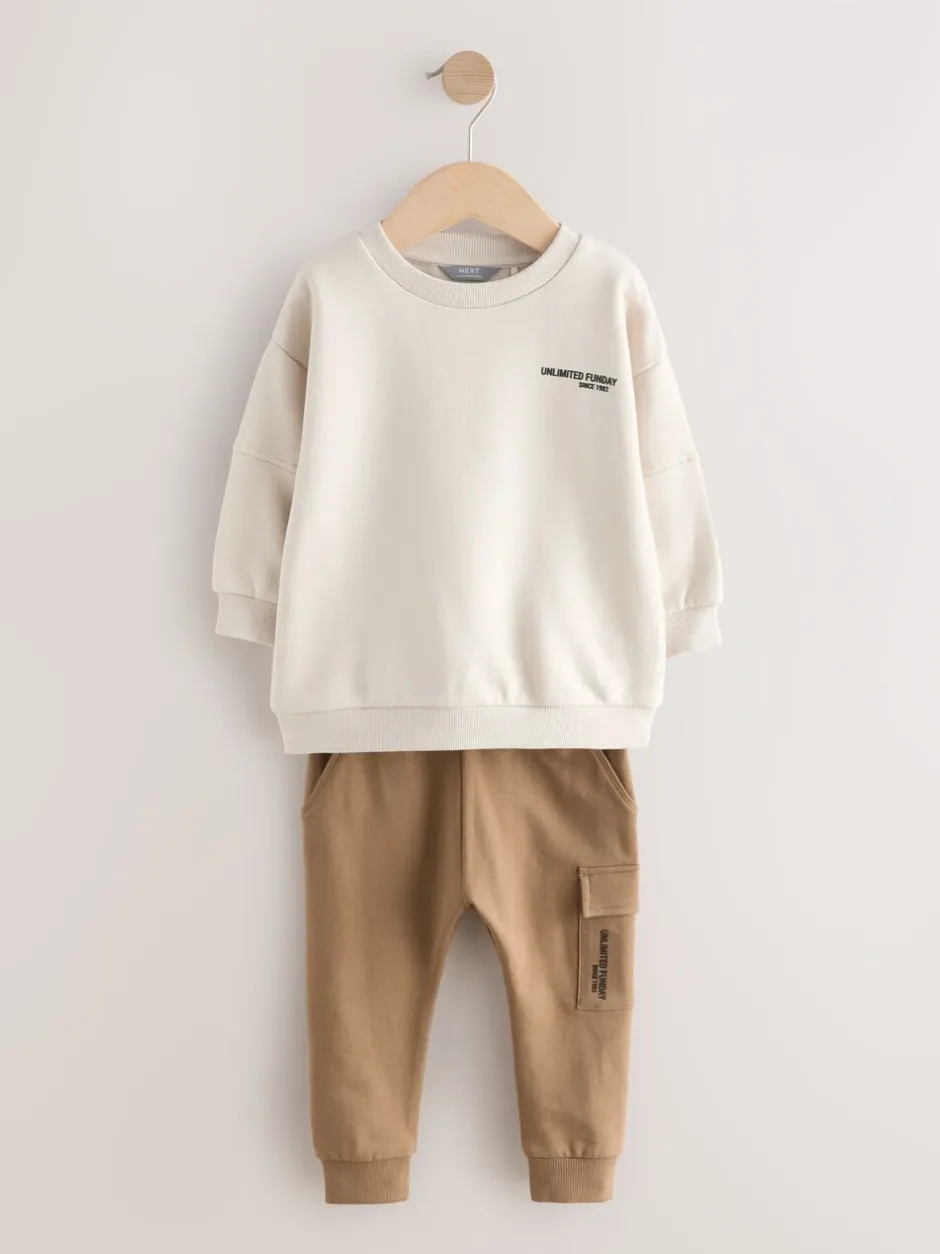 Joggingbroeken|Sweaters En Hoody´S|Next - Set met utility-sweatshirt en super skinny joggingbroek (3mnd-7jr) Ecru gebroken wit