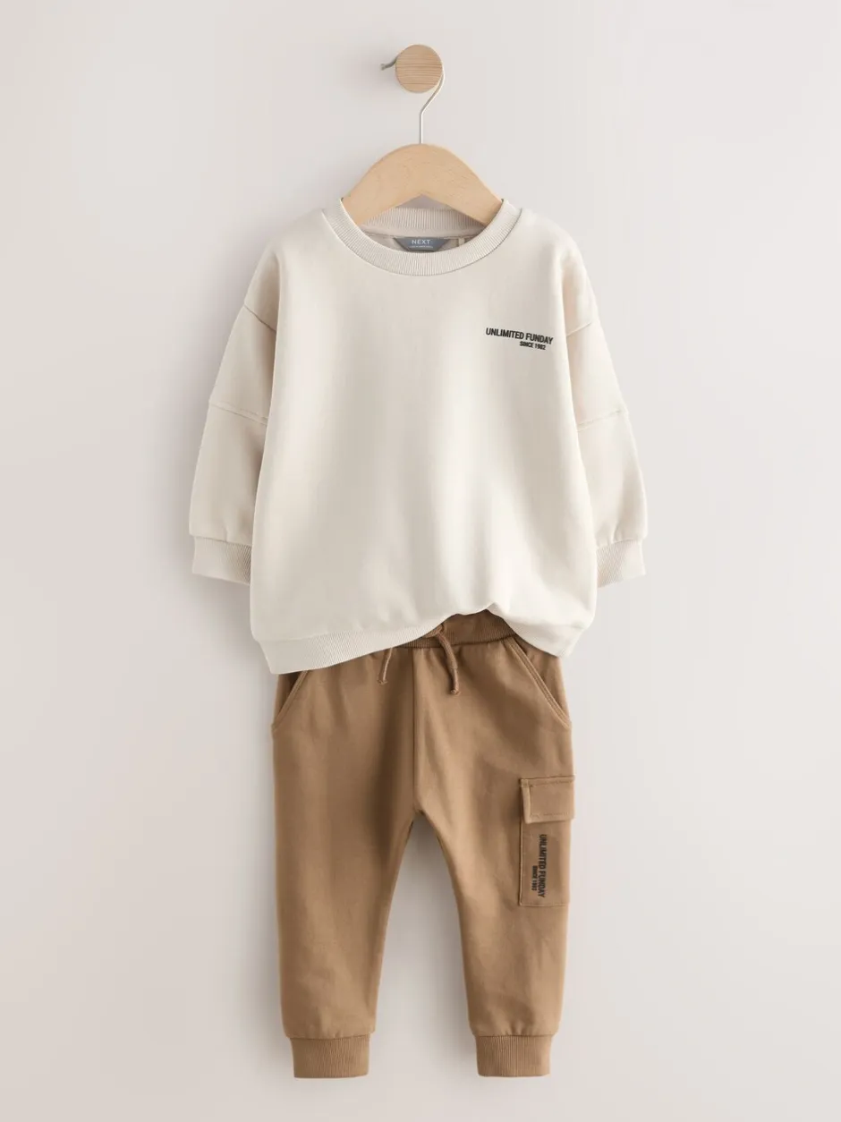 Joggingbroeken|Sweaters En Hoody´S|Next - Set met utility-sweatshirt en super skinny joggingbroek (3mnd-7jr) Ecru gebroken wit