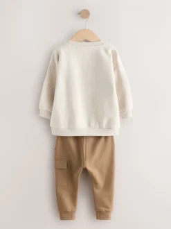 Joggingbroeken|Sweaters En Hoody´S|Next - Set met utility-sweatshirt en super skinny joggingbroek (3mnd-7jr) Ecru gebroken wit