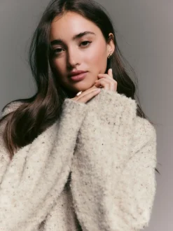 Gebreide Kleding|Next - Boucle Ronde hals Trui Met Wol Ecru gemêleerd