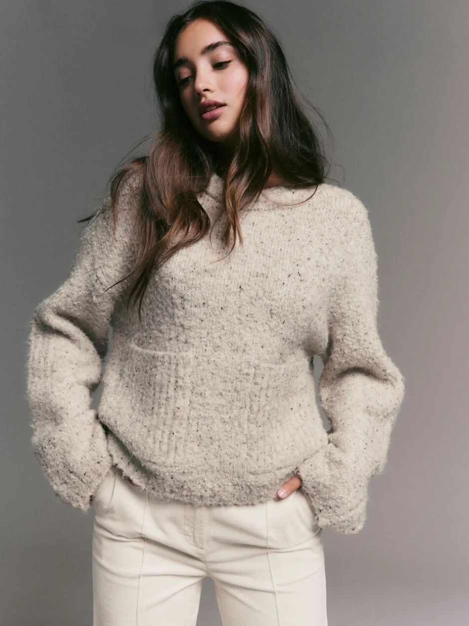 Gebreide Kleding|Next - Boucle Ronde hals Trui Met Wol Ecru gemêleerd