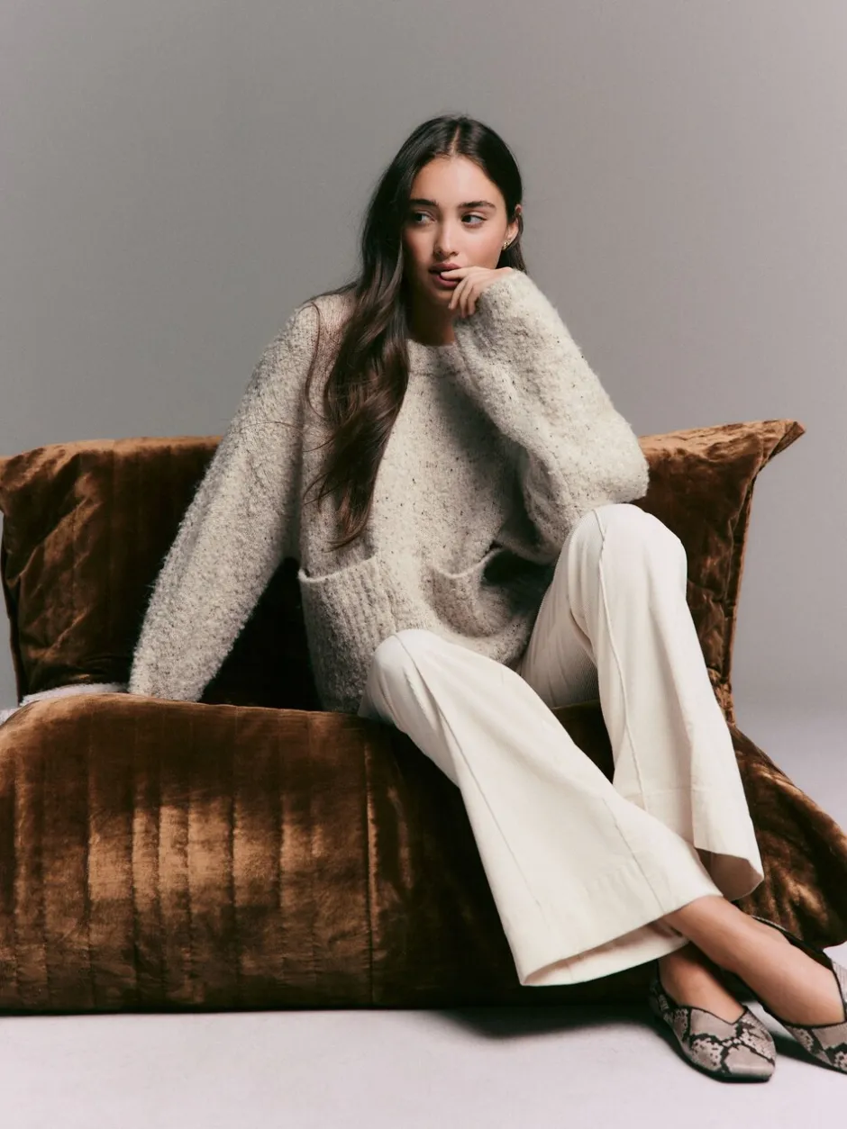 Gebreide Kleding|Next - Boucle Ronde hals Trui Met Wol Ecru gemêleerd