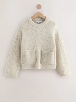 Gebreide Kleding|Next - Boucle Ronde hals Trui Met Wol Ecru gemêleerd