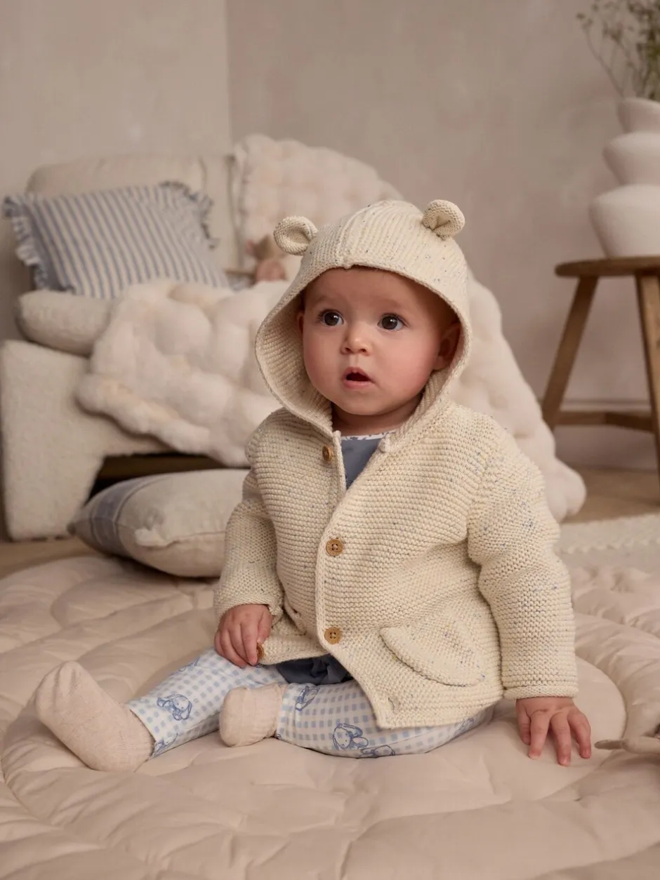 Truien En Breisels|Gebreide Kleding|Next - Gebreid babyvest met capuchon Ecru gemêleerd