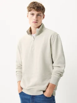 Sweaters En Hoody´S|Sweaters En Hoody´S|Next Ecru gemêleerd - Kwartrits - Sweatshirt van jersey met hoog katoengehalte