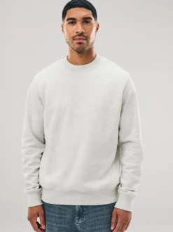 Sweaters En Hoody´S|Sweaters En Hoody´S|Next Ecru gemêleerd - Normale Pasvorm - Heavyweight Cotton Rich Crew Neck Sweatshirt