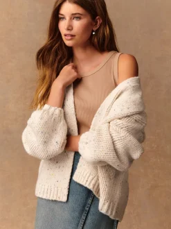 Gebreide Kleding*Next Ecru gemêleerd - Zacht aanvoelend Grof gebreid vest