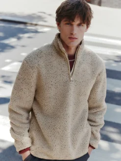 Loungewear|Jassen En Jacks*Next - Borg fleece met opstaande kraag en korte rits Ecru gemêleerd nep