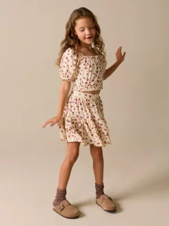 Shorts En Rokken*Next - Puff Sleeve Blouse and Skirt Set (3-16yrs) Ecru met aardbei