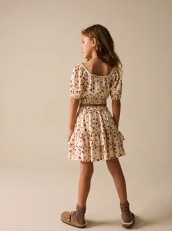 Shorts En Rokken*Next - Puff Sleeve Blouse and Skirt Set (3-16yrs) Ecru met aardbei