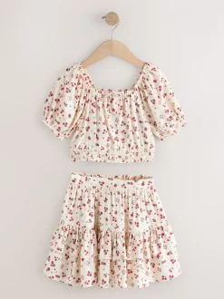 Shorts En Rokken*Next - Puff Sleeve Blouse and Skirt Set (3-16yrs) Ecru met aardbei