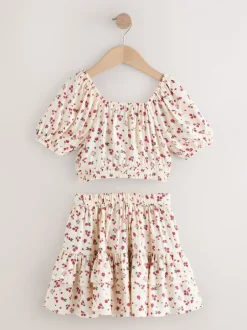 Shorts En Rokken*Next - Puff Sleeve Blouse and Skirt Set (3-16yrs) Ecru met aardbei