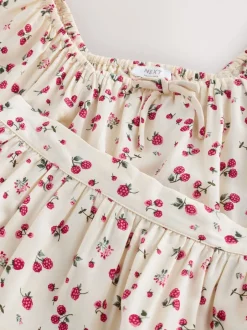 Shorts En Rokken*Next - Puff Sleeve Blouse and Skirt Set (3-16yrs) Ecru met aardbei