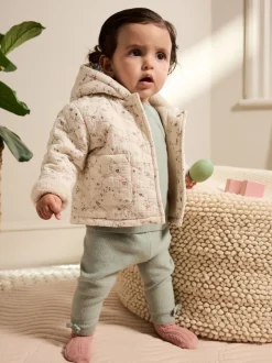 Jassen, Jacks En Kinderwagenpakjes|Jassen En Jacks|Next Ecru met bloemenmotief - Baby jas van jersey met kreukeltextuur (0mnd-2jr)